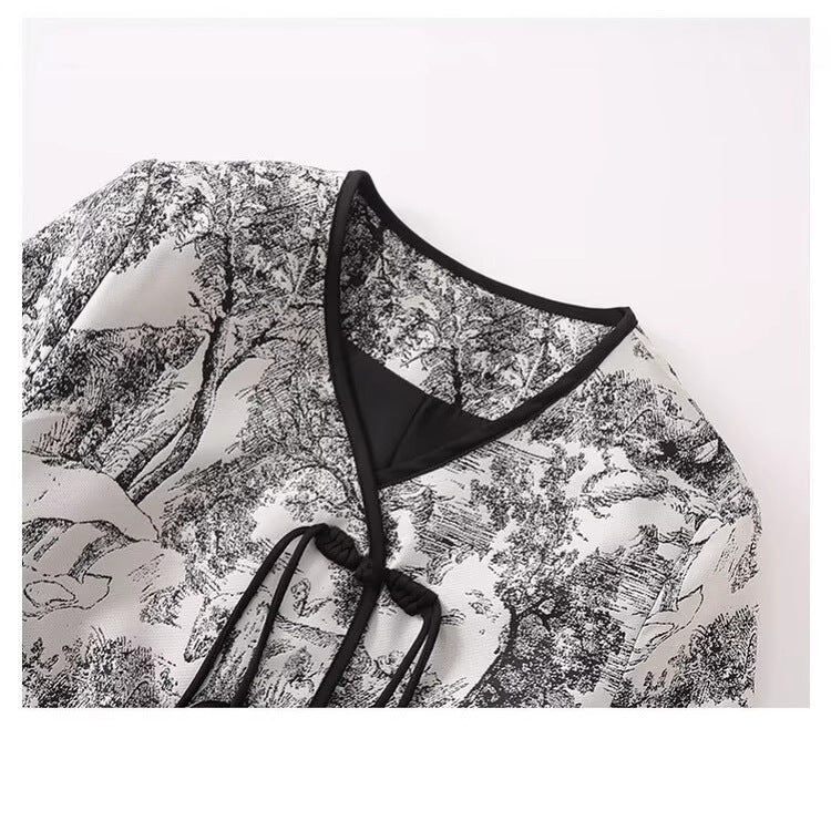 Veste blazer matelassée tendance pour femmes avec impression artistique de maison de campagne Chic & Stil
