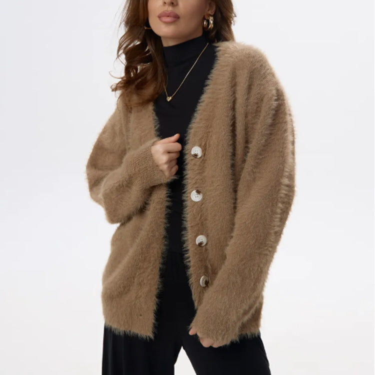 Ladies Soft Wool Sweater with Pearl Buttons and Casual Chic Fit