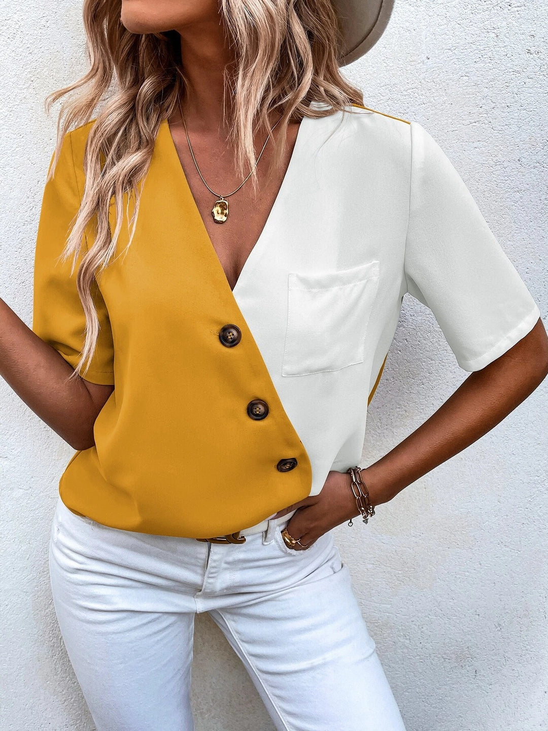 Women's blouse with asymmetric design and button details Lune London