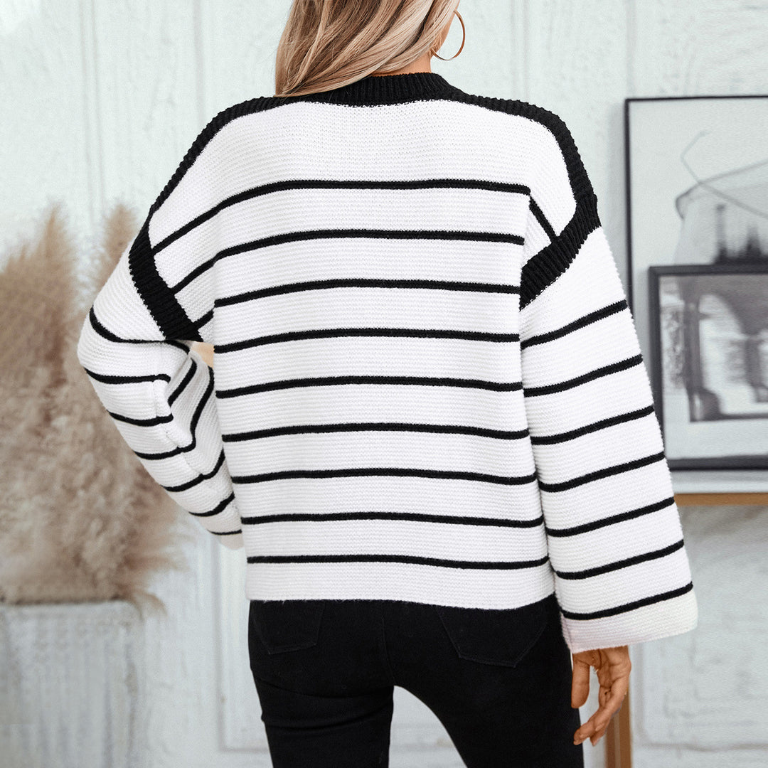 Casual knit sweater for women with blocked striped pattern and loose fit Lune London
