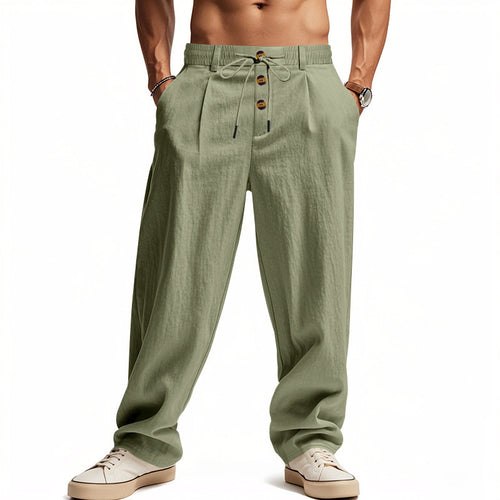 Casual linen cargo pants for men with elastic waistband and practical side pockets Lune London