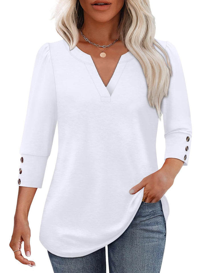 V-neck blouse for women with decorative button details Lune London
