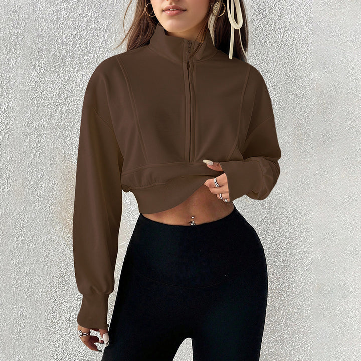 Short sweatshirt for women with high zipper and soft material Chic & Stil