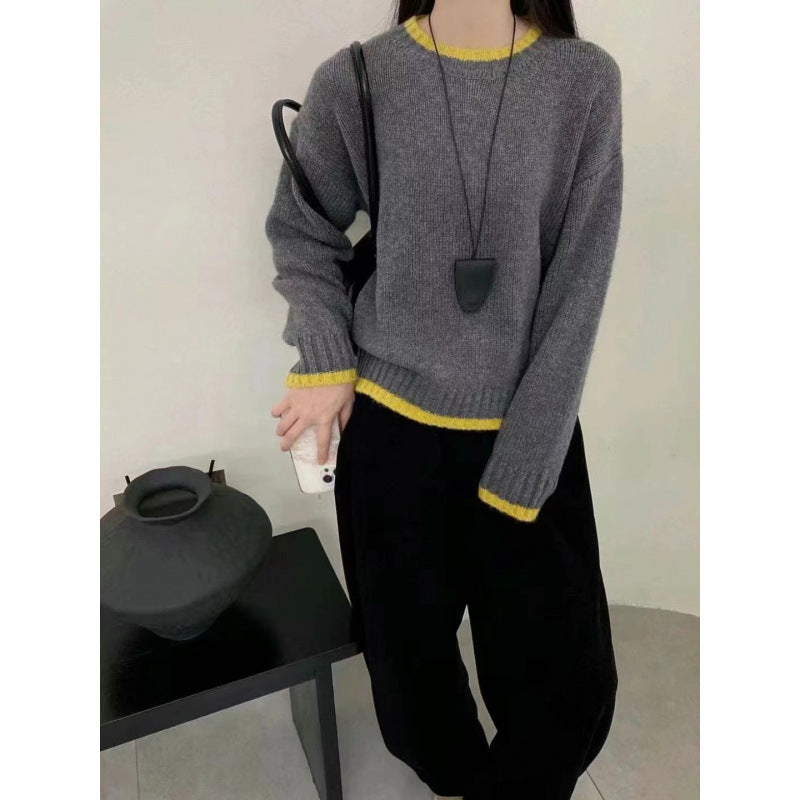 Women's Soft Knit Sweater with Contrasting Cuffs Chic & Stil