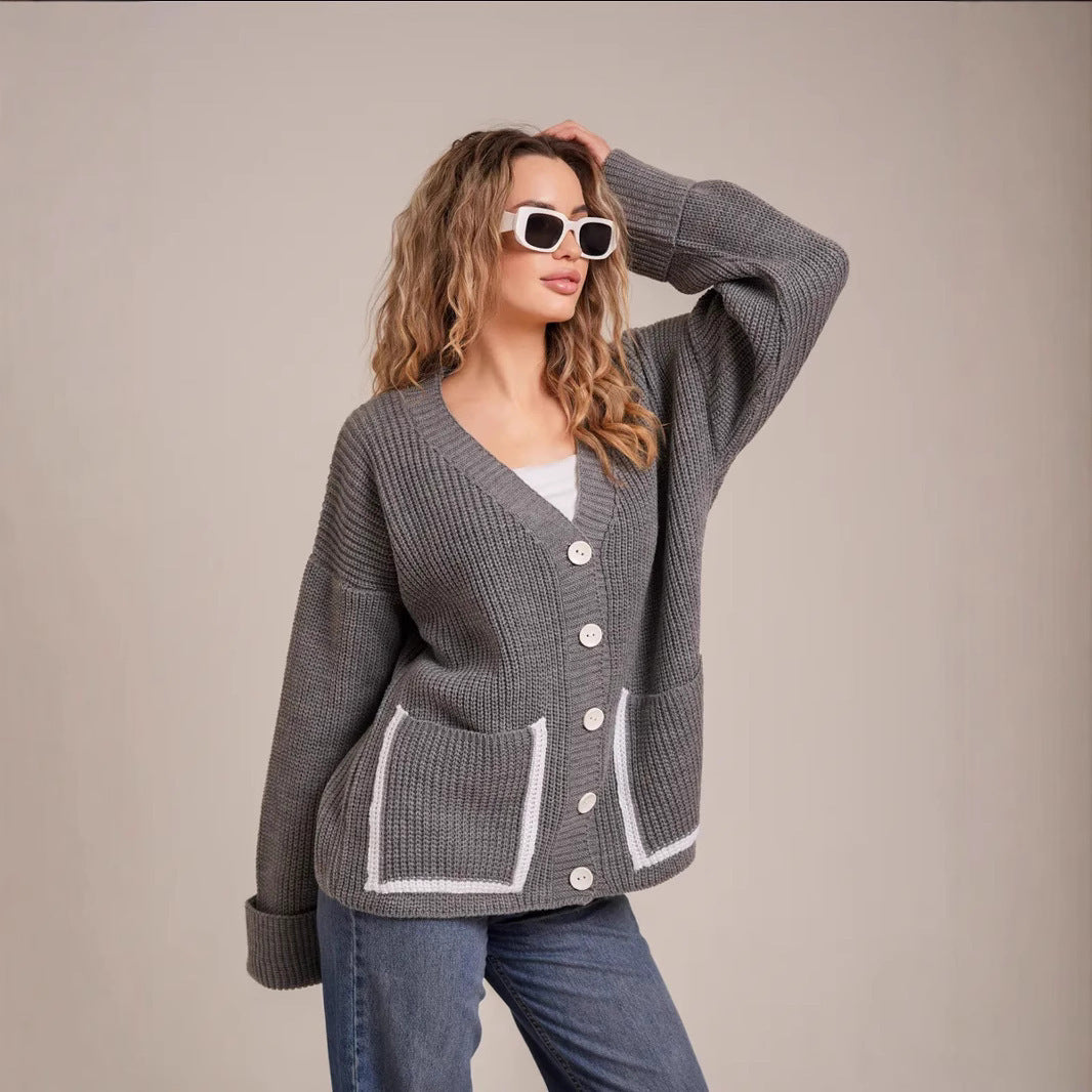 Knitted jacket for women with large collar and pockets Lune London