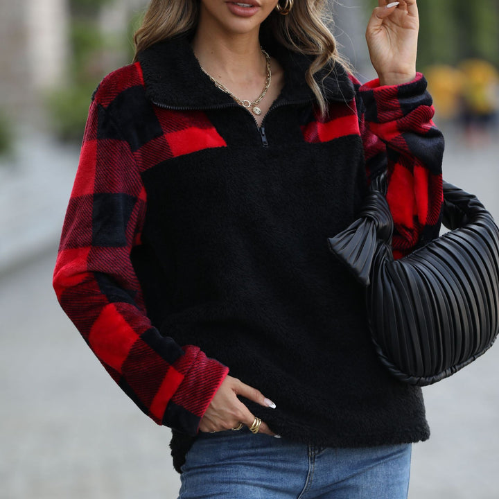 Lune London Women's Plaid Half-Zip Plush Sweater