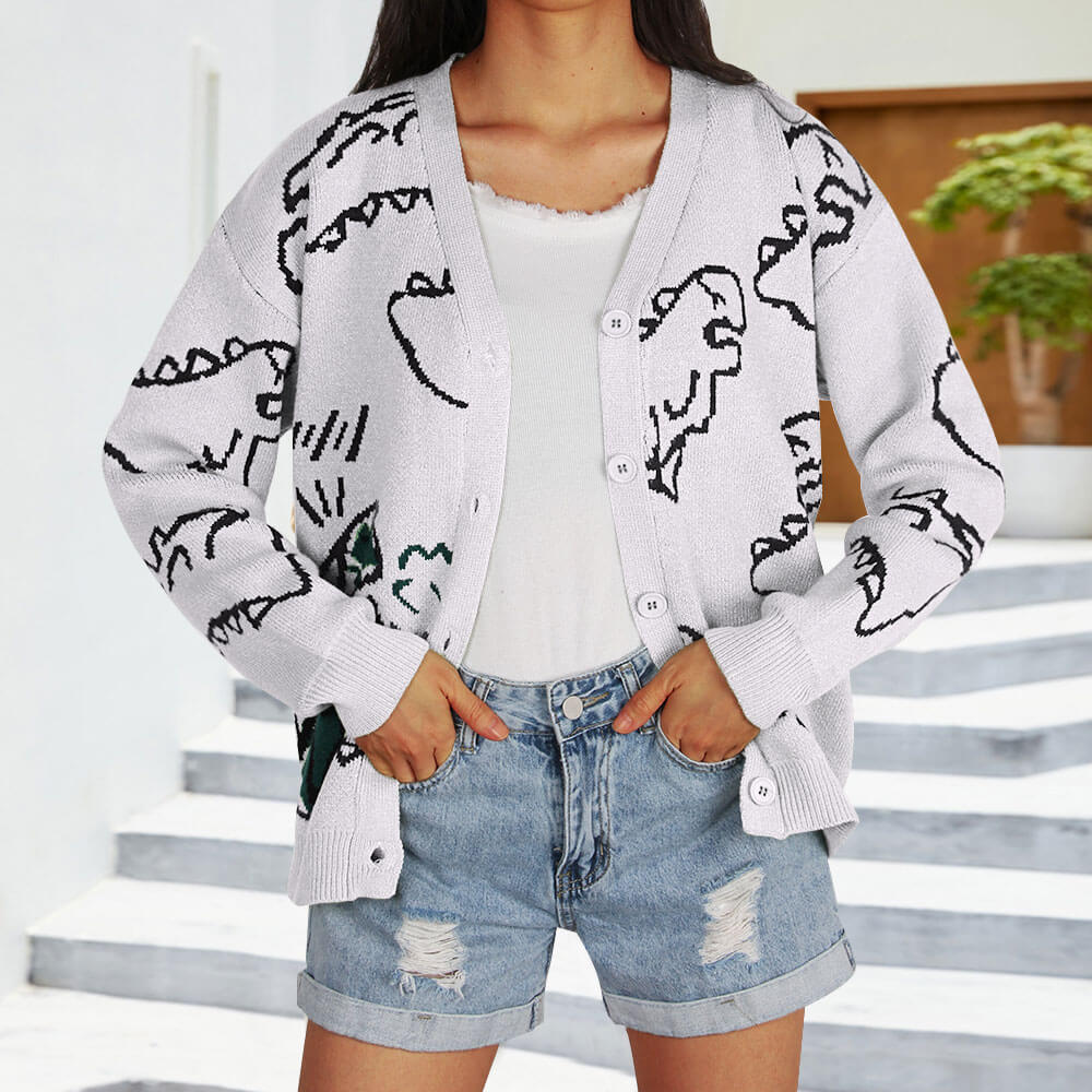 Cardigan pour femmes à motifs avec motif de dinosaure amusant Chic & Stil