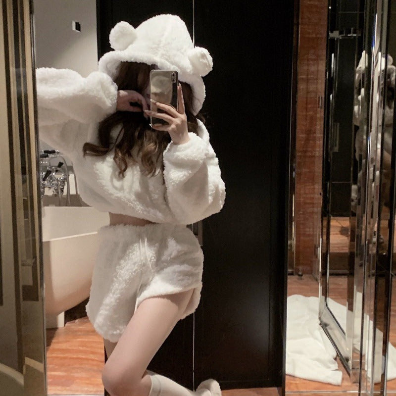 Women's cozy hoodie set with ears and elastic waistband