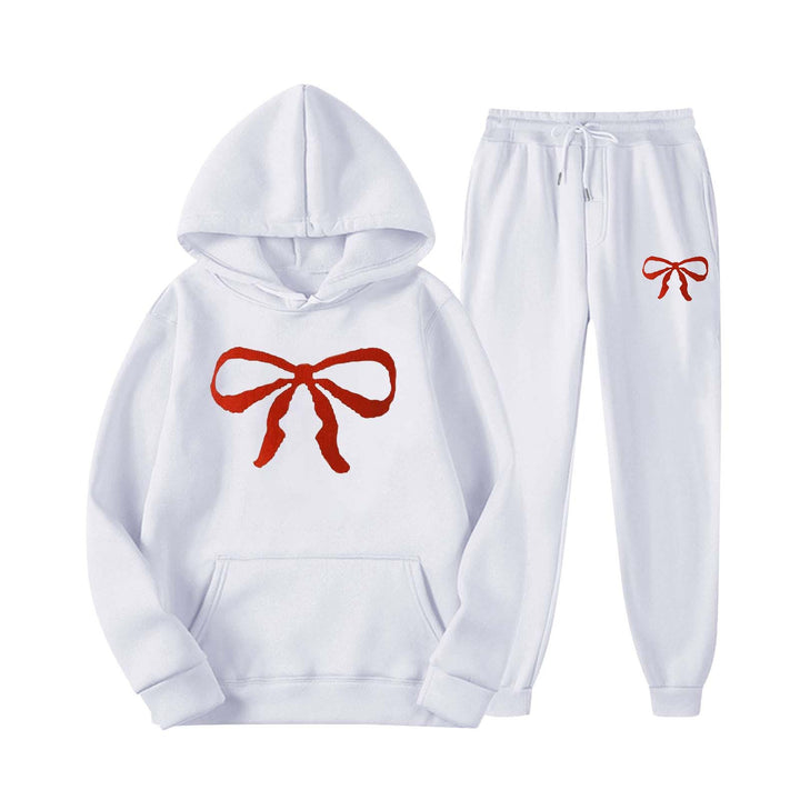 Women's hooded sweat suit with creative bow motif and comfortable fit Chic & Stil