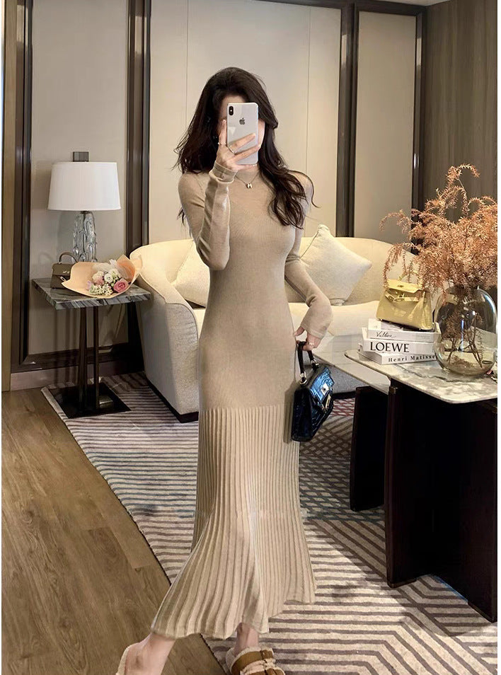 Maxi knit dress for women with a fine ribbed design and modern sleeve accents Lune London