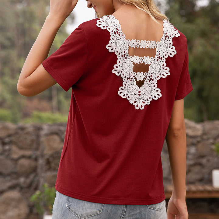 Women's T-shirt with lace detail and V-neck Lune London