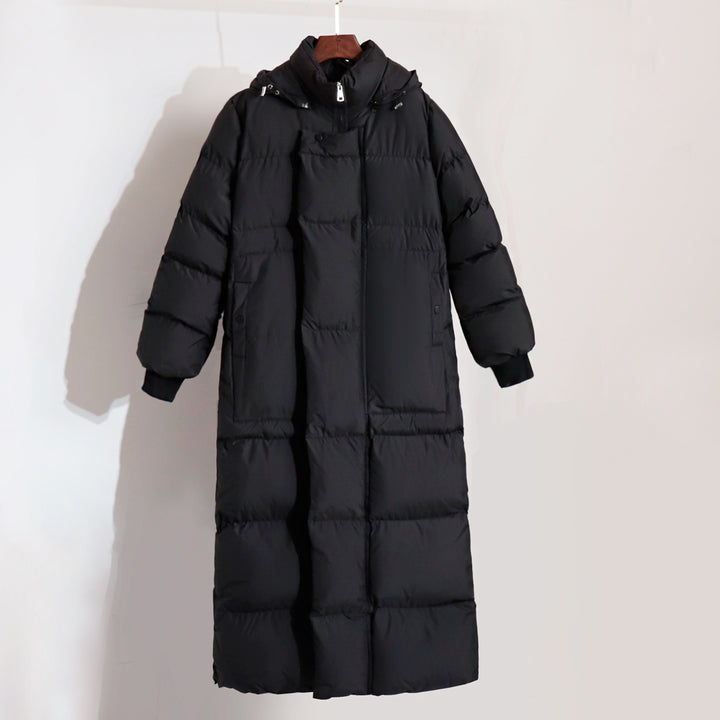 Ladies Long Down Jacket with Hood and Practical Zipper Lune London