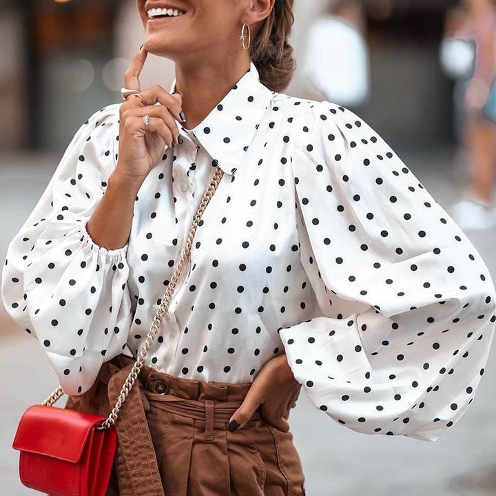 Balloon sleeve polka dot blouse for women Lune London