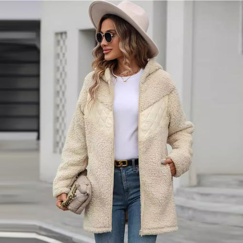 Oversized fleece jacket for women with hood and quilted details Lune London