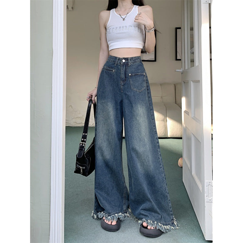 Pantalons en jean larges pour femmes avec ourlet effiloché Chic & Stil