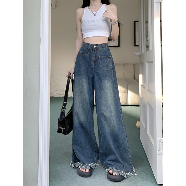 Pantalons en jean larges pour femmes avec ourlet effiloché Chic & Stil