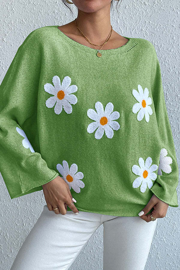 Pull en tricot pour femmes avec un design floral ludique et une coupe décontractée Chic & Stil