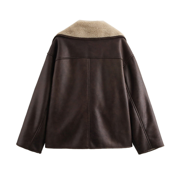Faux leather jacket for women with soft collar and practical pockets Lune London