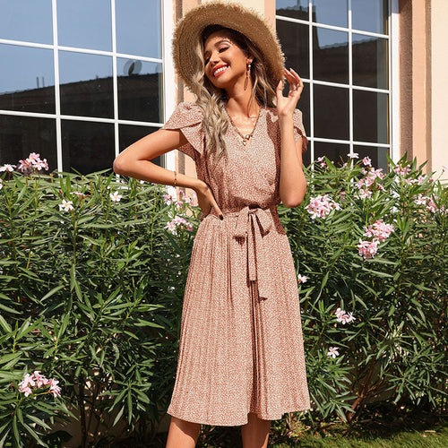 Pleated wrap dress for women with waist detail