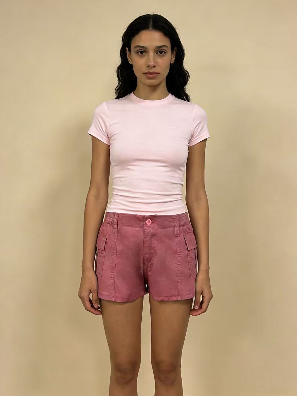 Women's cargo shorts with functional side pockets and elastic waistband Lune London