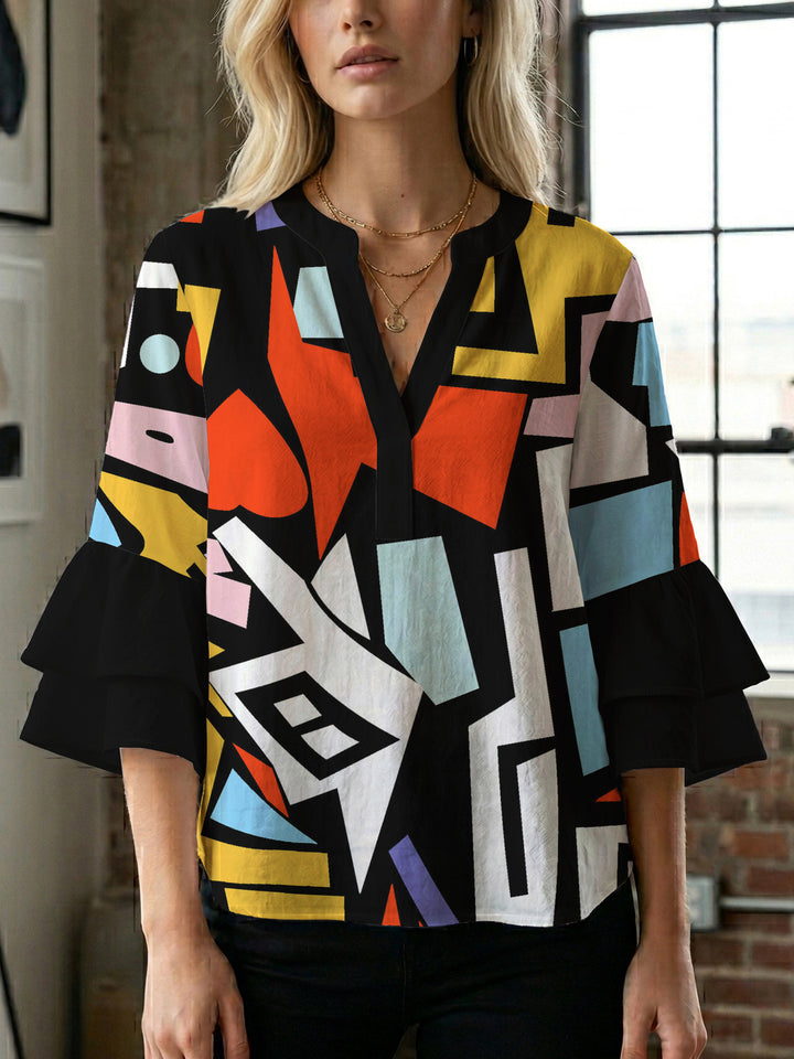 Women's casual blouse with ruffled sleeves and botanical print Lune London