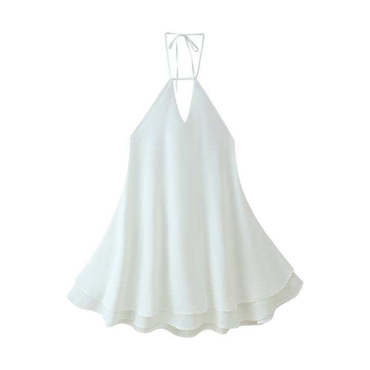 Light chiffon dress for ladies with deep V-neck and adjustable straps Lune London