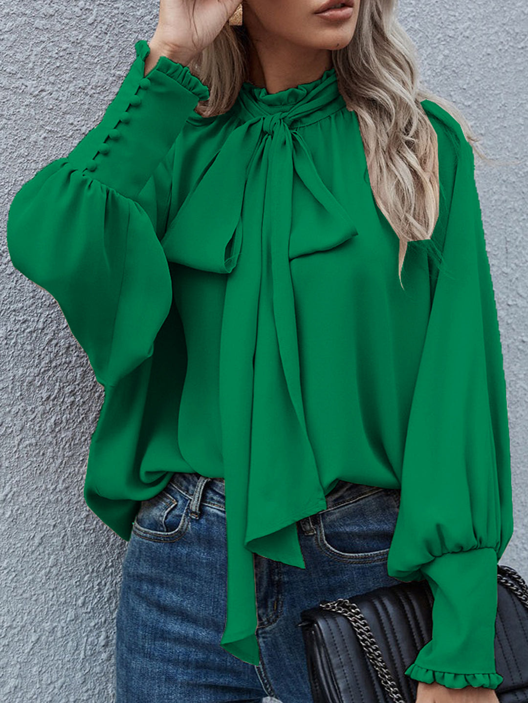 Ladies Elegant blouse with knot and puff sleeves Lune London