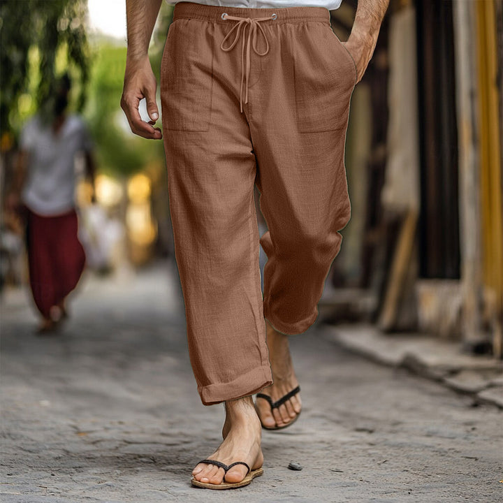 Casual and breathable linen pants for men with elastic waistband and practical side pockets Lune London