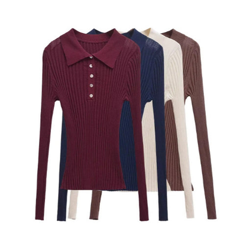 Women Long Sleeve Polo Shirt with an elegant rib structure and button placket Lune London