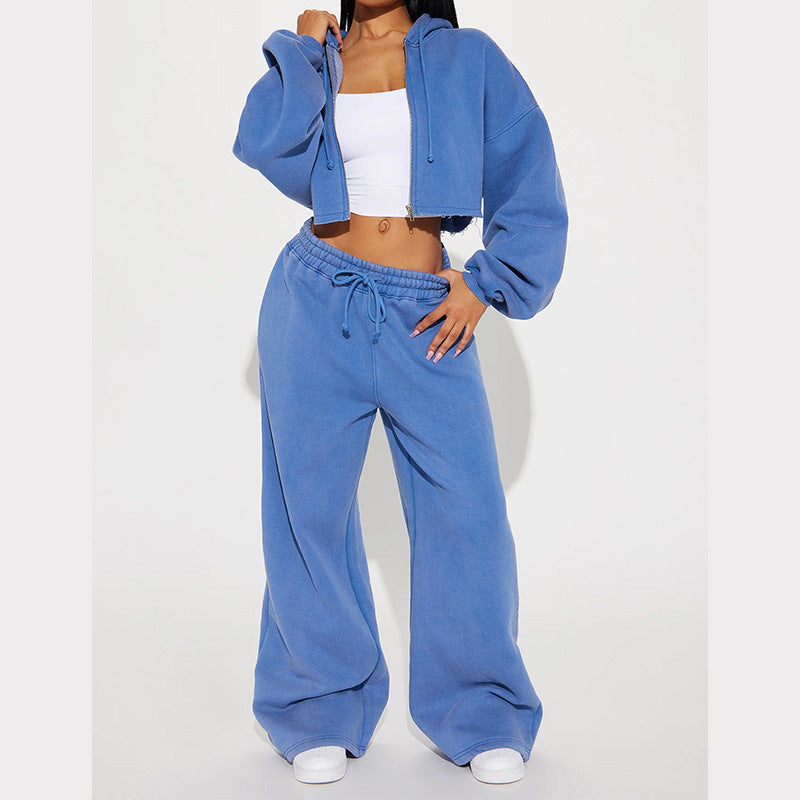 Lune London women's cropped fleece hoodie set and wide pants