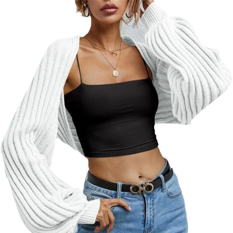 Casual knit jacket for women with oversized sleeves and a fine ribbed pattern Lune London