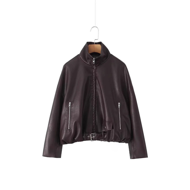 Faux leather jacket for women with a fitted cut and practical zip pockets Lune London