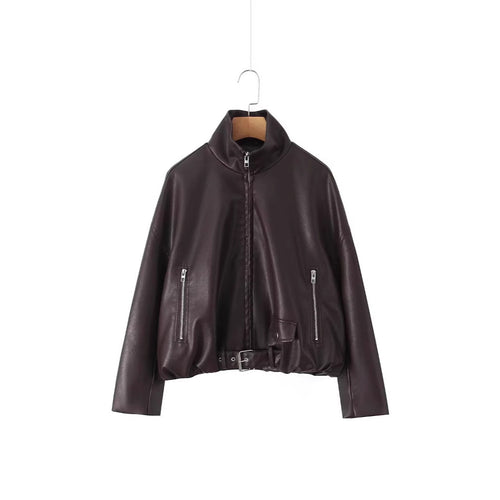 Faux leather jacket for women with a fitted cut and practical zip pockets Lune London