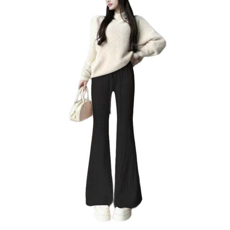 Pull en tricot décontracté pour femmes avec col haut et pantalon large