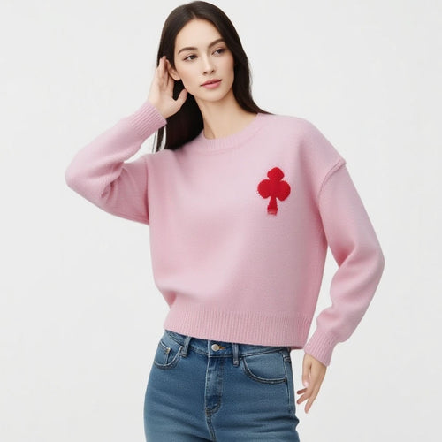 Pull court à motif pour femmes en matière tricot doux avec logo emblématique Chic & Stil