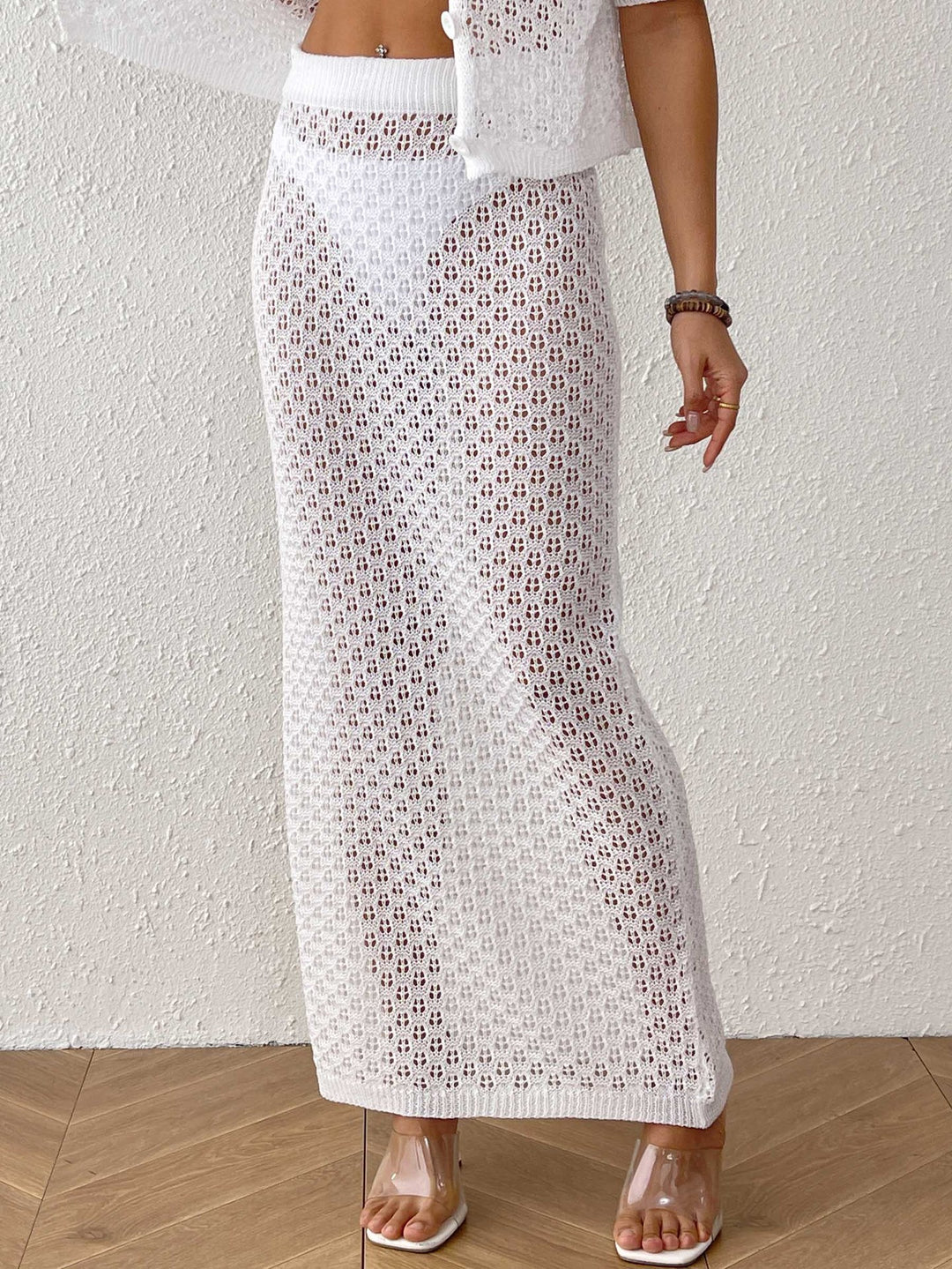 Women's crochet maxi skirt set and cardigan Lune London