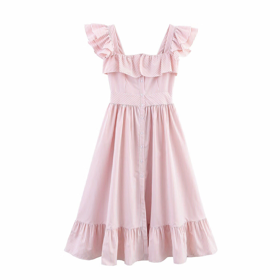 Maxi dress for women with voluminous ruffle design and button closure Lune London