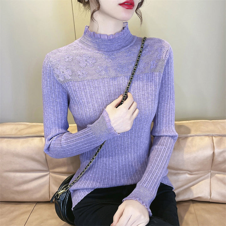 Women's sweater with floral lace insert and ribbed structure Lune London