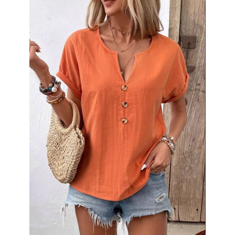 Casual blouse for women with button placket and round collar Lune London