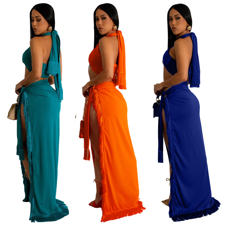 Elegant Cross Neck Maxi Dresses for Women with High Chic Slit and Style
