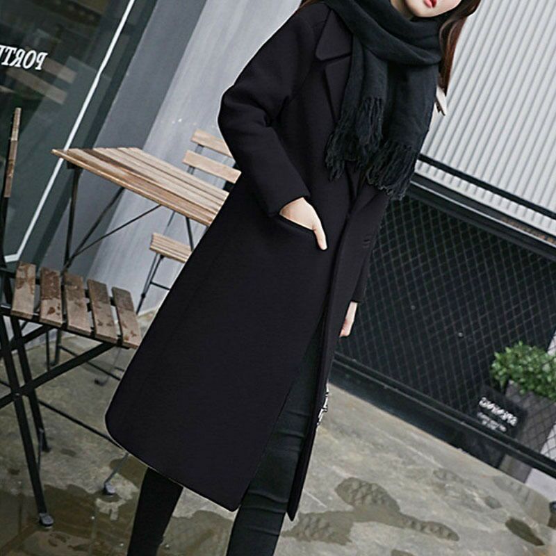 Women Long Elegant Coat with Classic Lapel and Pockets Lune London