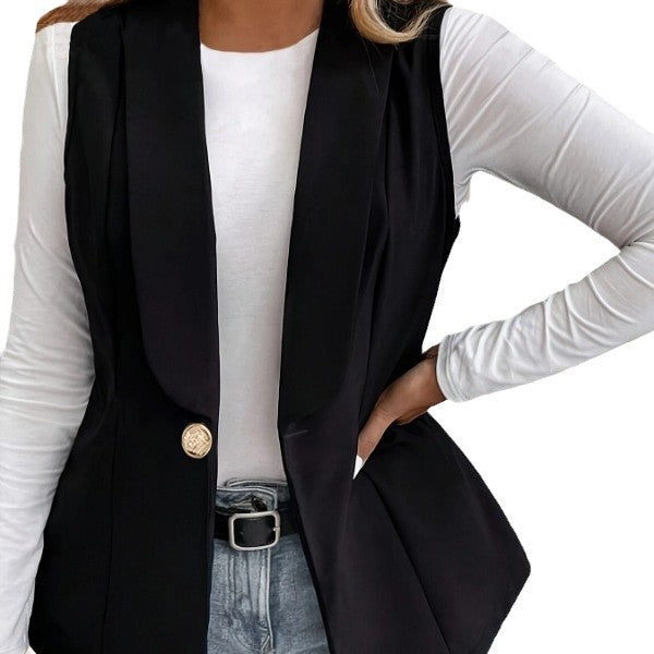 Lune London Elegant Sleeveless Blazer for Women with Decorative Button