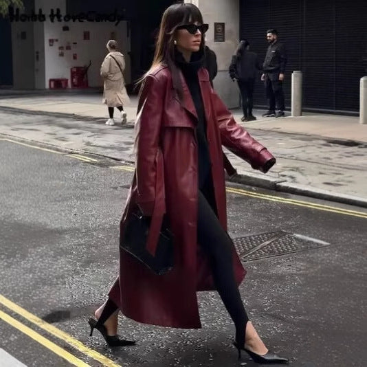 Faux leather trench coat for women with adjustable belt and stylish cut Lune London