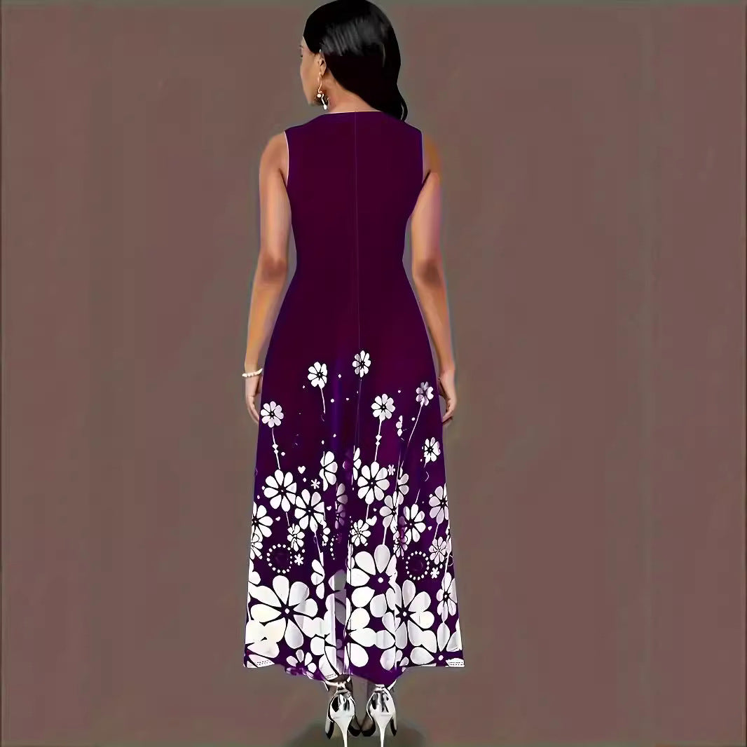 Maxi dress for women with floral accents and side pockets