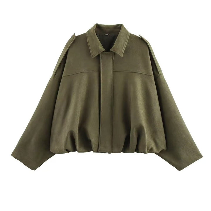 Ladies oversized fashionable jacket with textured design and practical details Lune London