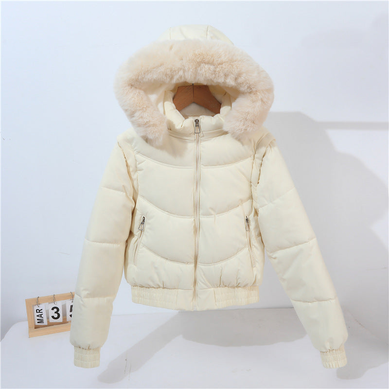 Short quilted jacket for women with removable hood and luxurious faux fur collar Lune London