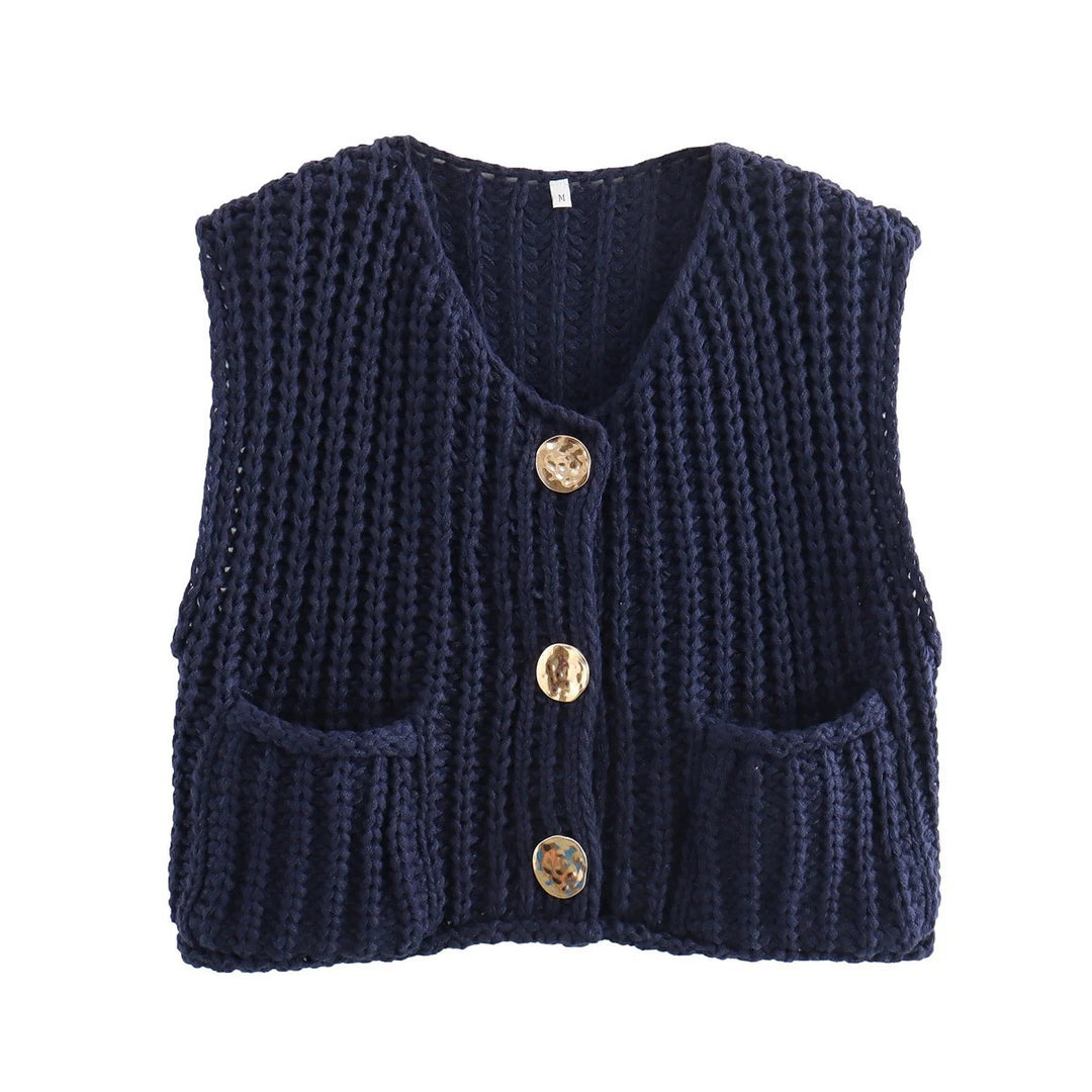 Knitted cardigan for women with button-decorated front and pockets Lune London