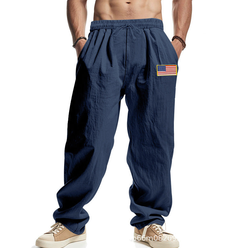 Men's Comfortable Leisure Pants with Elastic Waistband and Usa Flag Application Lune London