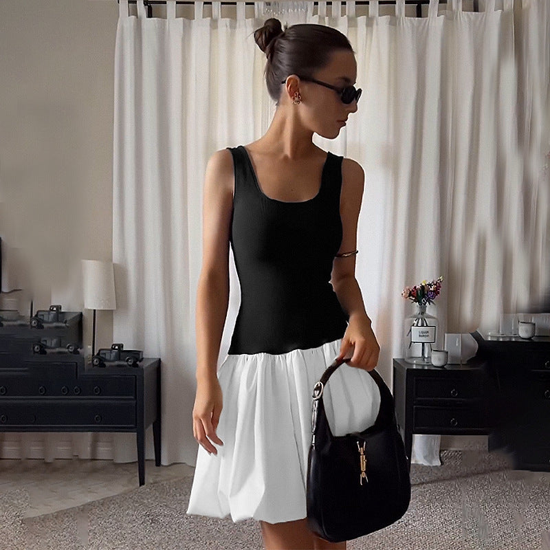 Ladies Elegant Strap Dress with Decorative Pleats and Square Neckline Lune London