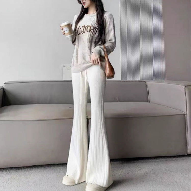 Pull en tricot décontracté pour femmes avec col haut et pantalon large